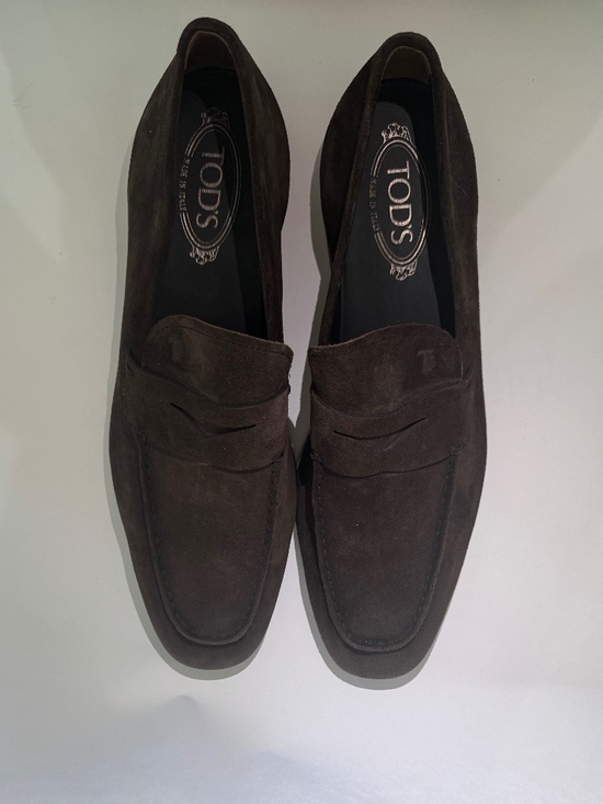 Tod\'s Men Moccasino Suede Penny Loafer in Dark Brown